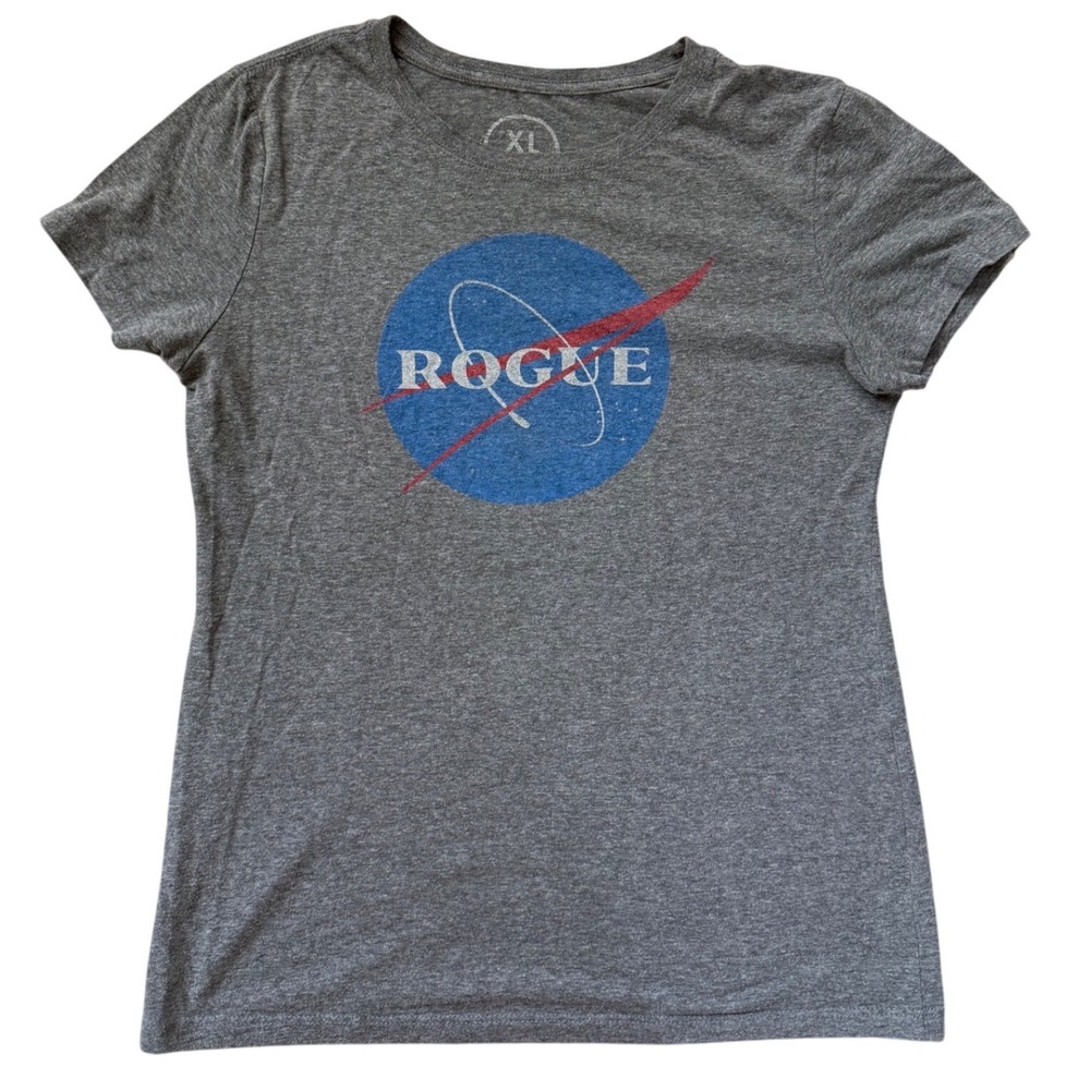 Cotton Bureau Rogue‎ NASA Parody Graphic T-Shirt XL Heather Gray Short Sleeve